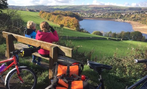 Rest stop to admire the reservoir on the Longdendale Trail - part of the Trans Pennine Trail