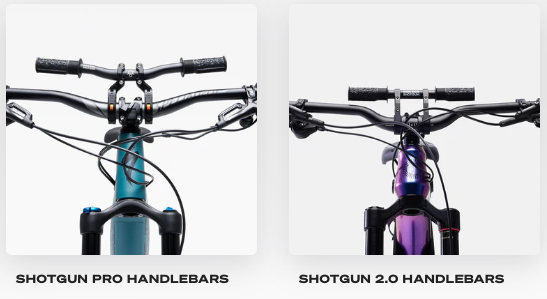 kids ride shotgun handlebars, showing the 2.0 and pro models