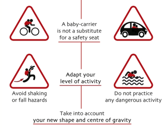 A graphic explaining that baby carriers are not a substitute for a safety seat