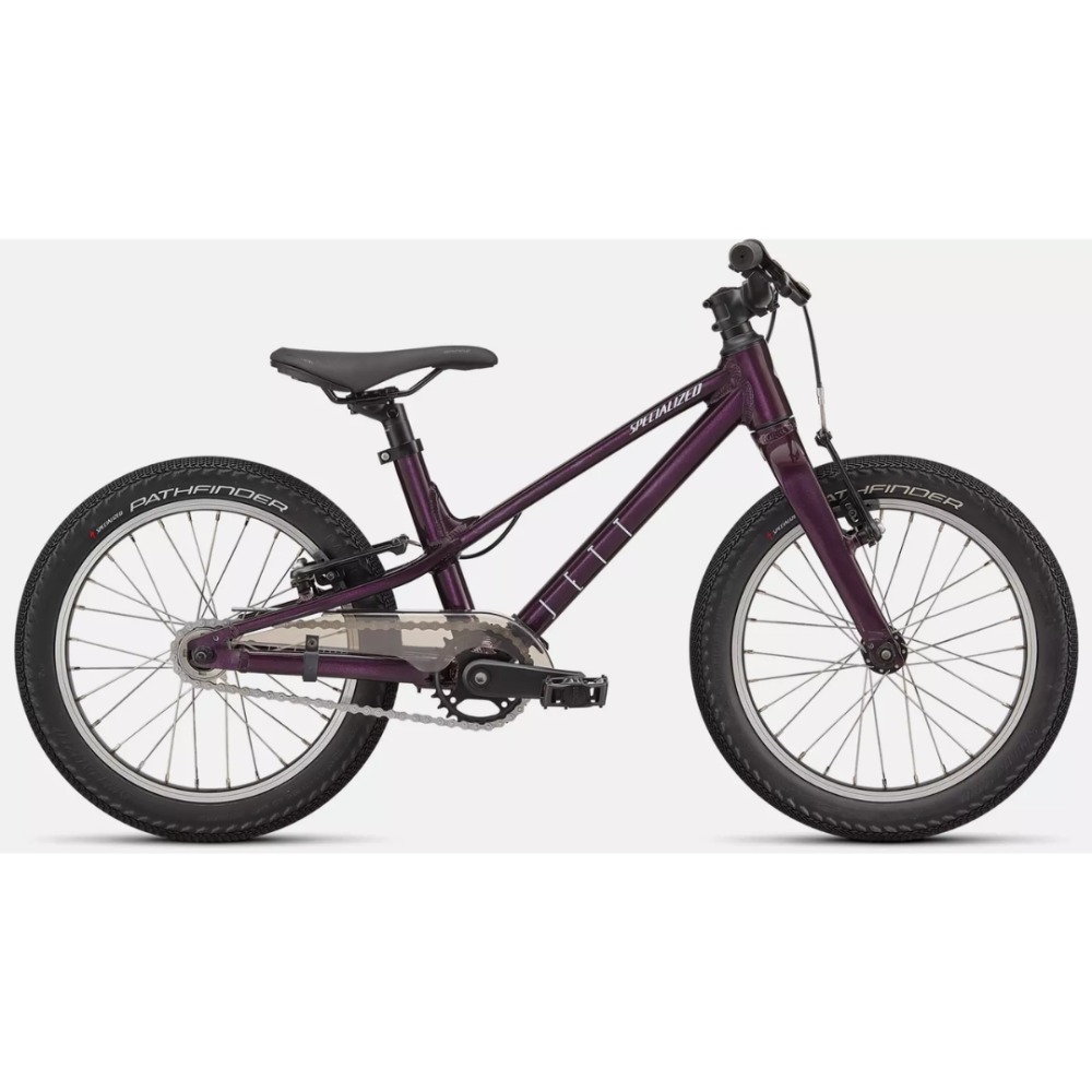 Best 16" kids' bikes: The Specialized Jett 16 in purple on a blank background