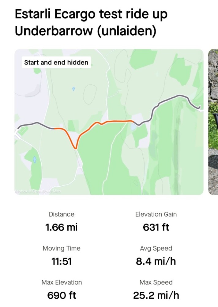 strava screenshot of karens bike ride on the estarli cargo bike